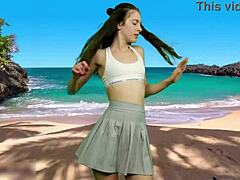 wanna see her beach dance flash big pussy lips sans panties?