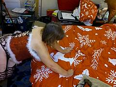 granny carmen claus bends over doggystyle for hardcore creampie orgasm cosplay fuck