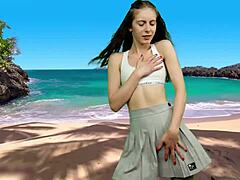 wanna see her beach dance flash big pussy lips sans panties?