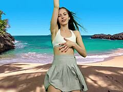 wanna see her beach dance flash big pussy lips sans panties?