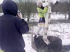 horny girlfriend chokes on deepthroat before public rough doggystyle cumshot