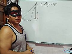 suggestive teacher shows tangent cotangent to nerd student in bedroom