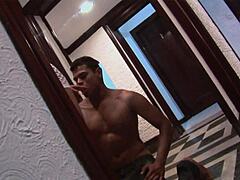 fucking this slutty asian tgirl's gaping asshole in fishnets heels and lingerie