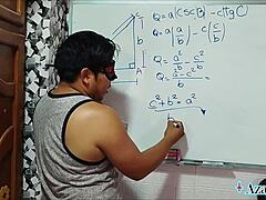 suggestive teacher shows tangent cotangent to nerd student in bedroom