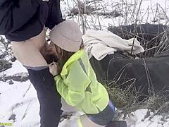 horny girlfriend chokes on deepthroat before public rough doggystyle cumshot