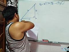 suggestive teacher shows tangent cotangent to nerd student in bedroom