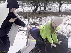 horny girlfriend chokes on deepthroat before public rough doggystyle cumshot