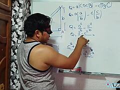 suggestive teacher shows tangent cotangent to nerd student in bedroom