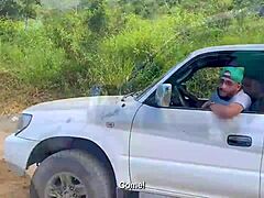 Damn, this curvy latina's fat ass bounces on huge cock in car doggystyle till she cums hard?