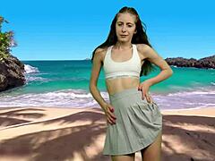 wanna see her beach dance flash big pussy lips sans panties?