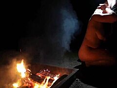 Curvy Nudist Sucks Huge Cock Outdoors in Forest Among Nature