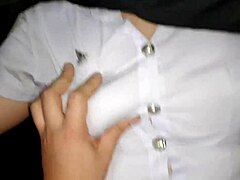 Thai college girl in uniform begs professor to fuck her pussy for better grade and gets creampied hard