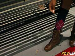 Young black teen 18+ eagerly spreads for intense POV pounding and handjob play