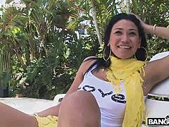 brunette latina's shaved tight pussy and ass take first time anal creampie pounding