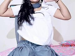 priya's cute wet teen pussy throbs as she masturbates hard for teacher till explosive orgasm!