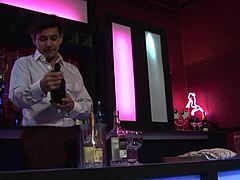 imagine a barman fucking busty blonde dancer doggystyle then pissing on her shaved pussy face