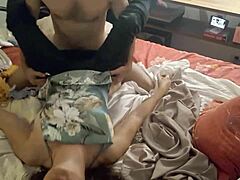 white milf in rose panties green satin nightie white bra high heels gets pussy licked asshole fingered pov