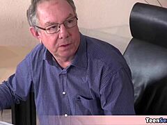 Old Teacher Claims Rebecca's Petite Pussy for Better Grades Today