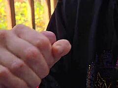 A smoke break turns into her swallowing skinny wife's load