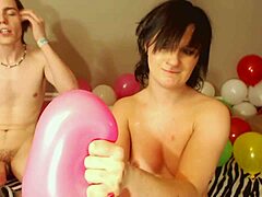 Fifi Foxx pops balloons while wearing high heels