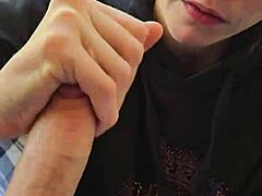 A smoke break turns into her swallowing skinny wife's load