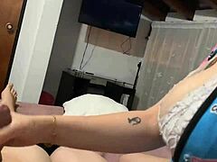 stepsister breaks tv begs to use mine trades handjob on big tits