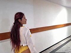 horny colombian aleja rides aaron's cock ending with mouthful cum in cowgirl quickie