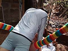 Sexy Latina pal gets creamy toy fill in her tight spot outdoors