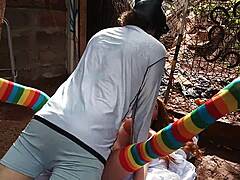 Sexy Latina pal gets creamy toy fill in her tight spot outdoors