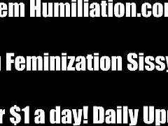 sub wears lingerie dress to suck femdom strapon pov