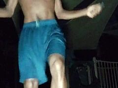 skinny brunette workouts in park gym solo