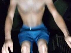 skinny brunette workouts in park gym solo