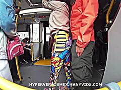 big booty girl in leggings lets guy grind on her in crowded metrobus until he slides in