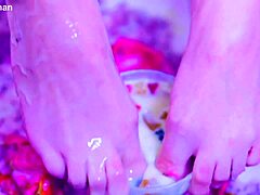 bia roman gags deepthroat licks sexy feet toes messy squirting choking fetish