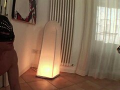 boss tranny in fishnets fingers and gapes her male slave's asshole on bed