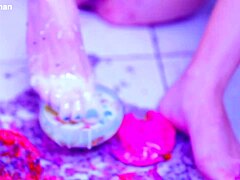 bia roman gags deepthroat licks sexy feet toes messy squirting choking fetish