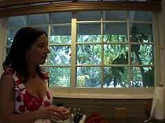 Eighteen-year-old brunette laps hot milf's hairy pussy