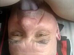 old man licks mature pussy from upper close-up view