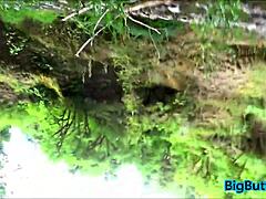 Innocent hiking couple spied fucking big tits ass doggystyle off trail orgasm thrill
