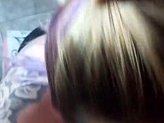 Blonde girlfriend DEEPTHROATS friend's cock swallowing every drop of CUM!