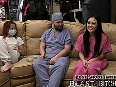 blaise celeste in latex nurse gloves moans pierced nipples pov as patient facefucks her pussy missionary then cums