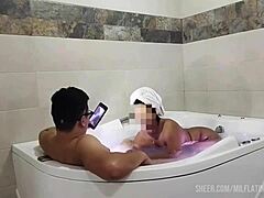 stepnephew joins milf in steamy shower while husband away exploring her big ass curves