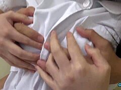 kissing patient turns horny asian nurse into creampie craving slut riding his cock hard