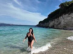 Public Beach Flashing Turns Wild with Horny Curvy Stepmom's Big Tits Out