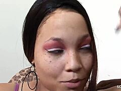 uhh freckled black girl picked up for her first bbc casting... gagging on big black cock deepthroat ride