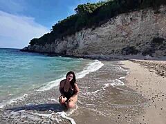 Public Beach Flashing Turns Wild with Horny Curvy Stepmom's Big Tits Out