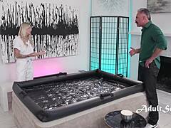 i couldn't resist sittin on my in-laws cock durin nuru massage tension too much