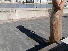 Arielarider struts Budapest in daring public transparent dress tease