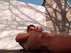 check this sexy muscled guy outdoor masturbation big cock feet view