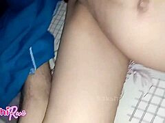 Desi stepmom's big tits pressed on lund with nipple rub in bedroom creampie